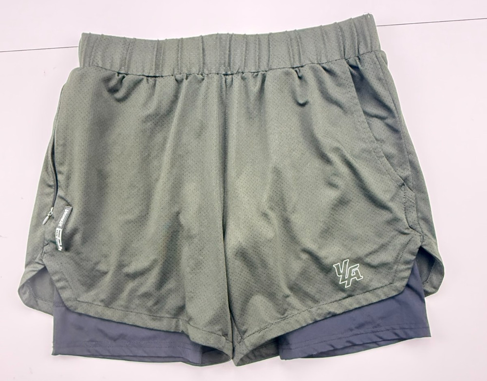 Young LA Lightweight Loose Athletic Mesh Dual-Layer Design Green Sz M